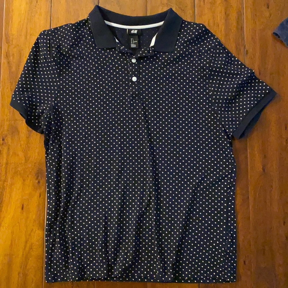 H&M Polo style Navy/White dots sz L, like new